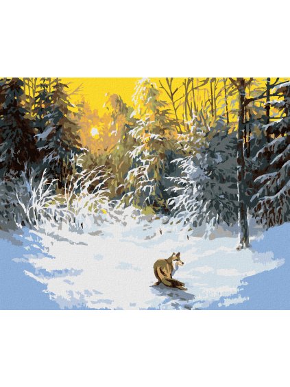 Diamantové maľovanie - LÍŠKA V ZASNEŽENOM LESE (Rámovanie bez rámu a bez vypnutia plátna, Rozmer 40x50 cm)