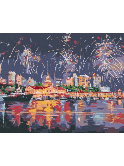 Diamantové maľovanie - OHŇOSTROJ V SOCHI (Rámovanie bez rámu a bez vypnutia plátna, Rozmer 40x50 cm)