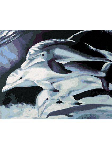 Diamantové maľovanie - TRI DELFÍNY (Rámovanie bez rámu a bez vypnutia plátna, Rozmer 40x50 cm)