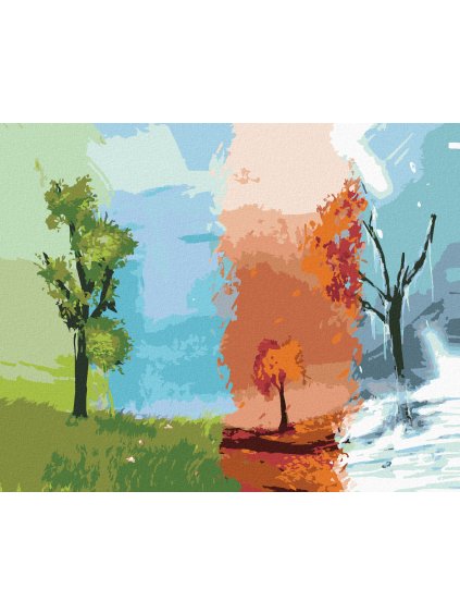 Diamantové maľovanie - JEDEN STROM - ŠTYRI ROČNÉ OBDOBIA (Rámovanie bez rámu a bez vypnutia plátna, Rozmer 40x50 cm)