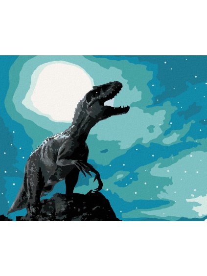 Diamantové maľovanie - TYRANOSAURUS REX V NOCI (Rámovanie bez rámu a bez vypnutia plátna, Rozmer 40x50 cm)