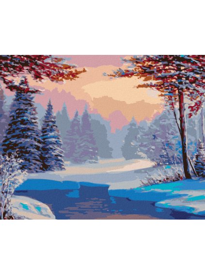 Diamantové maľovanie - ZASNEŽENÁ KRAJINA S RIEKOU (Rámovanie bez rámu a bez vypnutia plátna, Rozmer 40x50 cm)