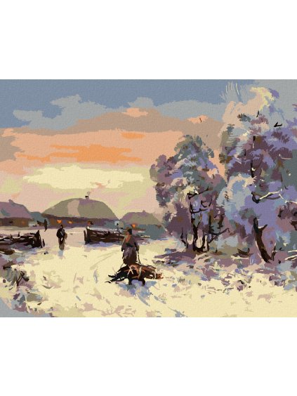 Diamantové maľovanie - ZASNEŽENÁ DEDINKA (Rámovanie bez rámu a bez vypnutia plátna, Rozmer 40x50 cm)