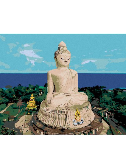 Diamantové maľovanie - BUDDHA A OCEÁN (Rámovanie bez rámu a bez vypnutia plátna, Rozmer 40x50 cm)