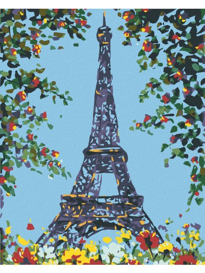Diamantové maľovanie - KVETINOVÁ EIFFELOVA VEŽA (Rámovanie bez rámu a bez vypnutia plátna, Rozmer 40x50 cm)