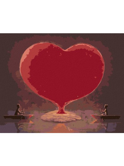 Diamantové maľovanie - SRDCE A PÁR NA LOĎKÁCH (Rámovanie bez rámu a bez vypnutia plátna, Rozmer 40x50 cm)