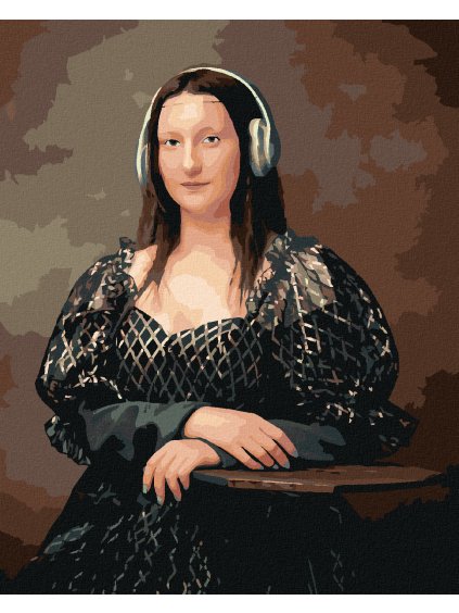 Diamantové maľovanie - MONA LISA SO SLÚCHADLAMI (Rámovanie bez rámu a bez vypnutia plátna, Rozmer 40x50 cm)