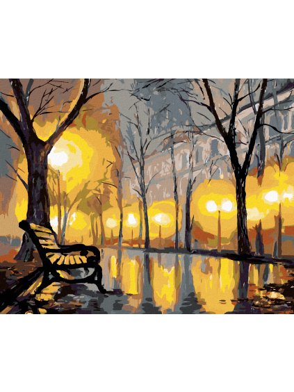 Diamantové maľovanie - JESENNÝ PARK A LAVIČKA (Rámovanie bez rámu a bez vypnutia plátna, Rozmer 40x50 cm)