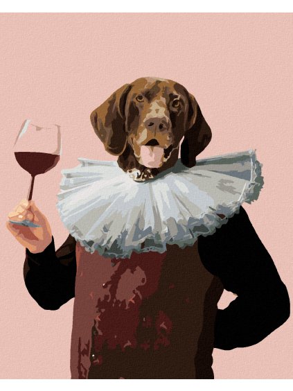 Diamantové maľovanie - KRÁĽOVSKÝ PES A POHÁR VÍNA (Rámovanie bez rámu a bez vypnutia plátna, Rozmer 40x50 cm)