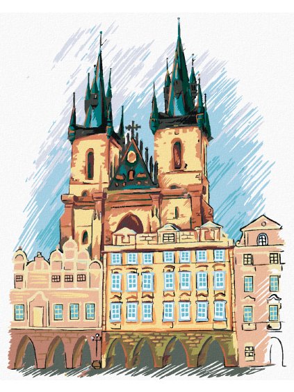 Diamantové maľovanie - TÝNSKÝ CHRÁM PRAHA (Rámovanie bez rámu a bez vypnutia plátna, Rozmer 40x50 cm)