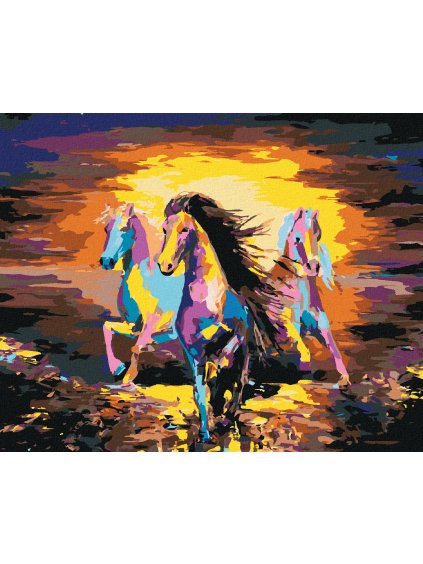 Diamantové maľovanie - FAREBNÉ STÁDO KONÍ (Rámovanie bez rámu a bez vypnutia plátna, Rozmer 40x50 cm)