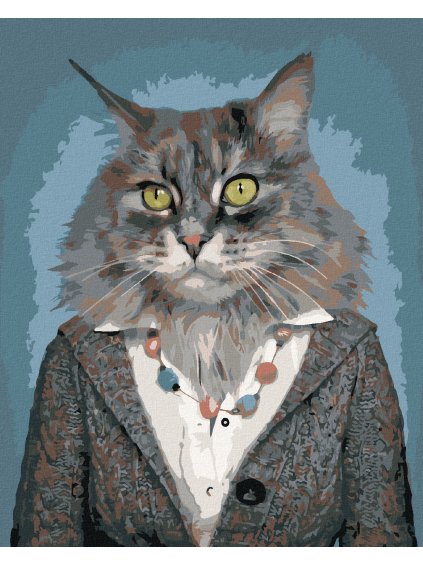 Diamantové maľovanie - MAČKA V OBLEČENÍ (Rámovanie bez rámu a bez vypnutia plátna, Rozmer 40x50 cm)
