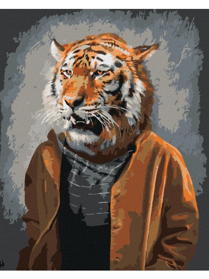 Diamantové maľovanie - TIGER V OBLEČENÍ (Rámovanie bez rámu a bez vypnutia plátna, Rozmer 40x50 cm)