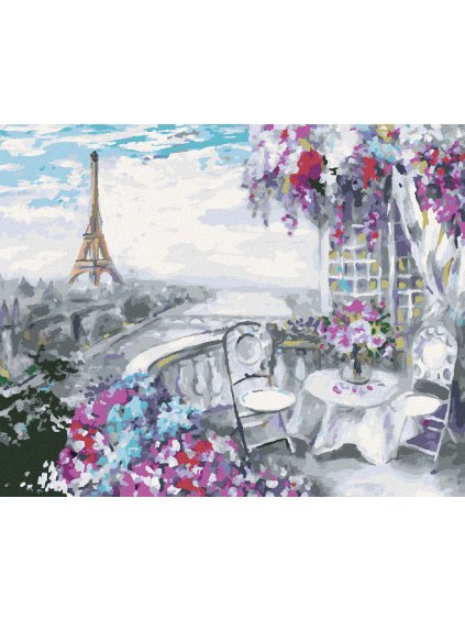 Diamantové maľovanie - EIFFELOVA VEŽA LETNÁ KAVIAREŇ V PARÍŽI (Rámovanie bez rámu a bez vypnutia plátna, Rozmer 40x50 cm)