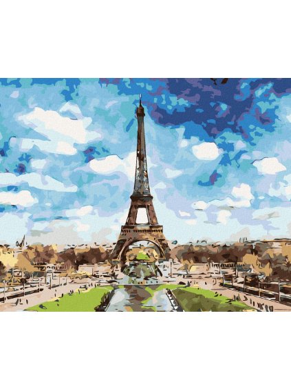 Diamantové maľovanie - EIFFELOVA VEŽA A MODRÉ NEBO II (Rámovanie bez rámu a bez vypnutia plátna, Rozmer 40x50 cm)