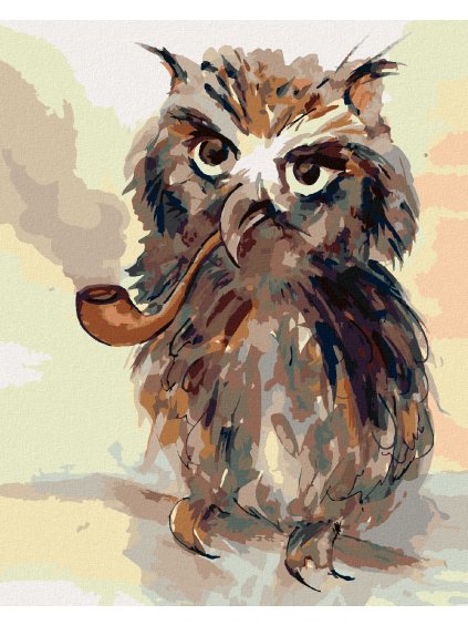 Diamantové maľovanie - SOVA S FAJFKOU (Rámovanie bez rámu a bez vypnutia plátna, Rozmer 40x50 cm)