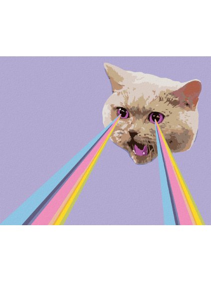 Diamantové maľovanie - MAČKA A DÚHOVÉ LASERY (Rámovanie bez rámu a bez vypnutia plátna, Rozmer 40x50 cm)