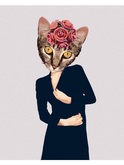 Diamantové maľovanie - MAČKA V OBLEČENÍ A RUŽA (Rámovanie bez rámu a bez vypnutia plátna, Rozmer 40x50 cm)