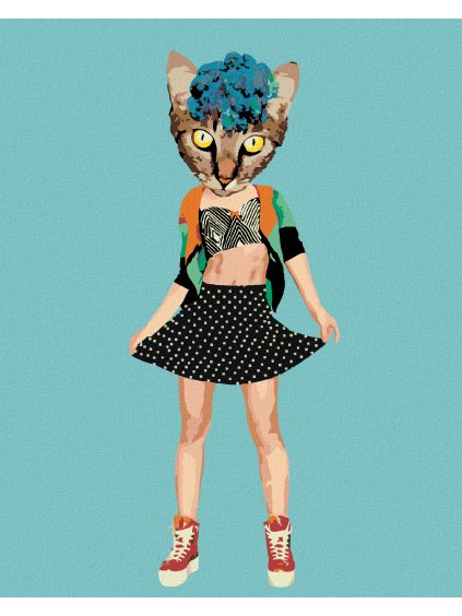 Diamantové maľovanie - MAČKA V OBLEČENÍ A KVETY (Rámovanie bez rámu a bez vypnutia plátna, Rozmer 40x50 cm)