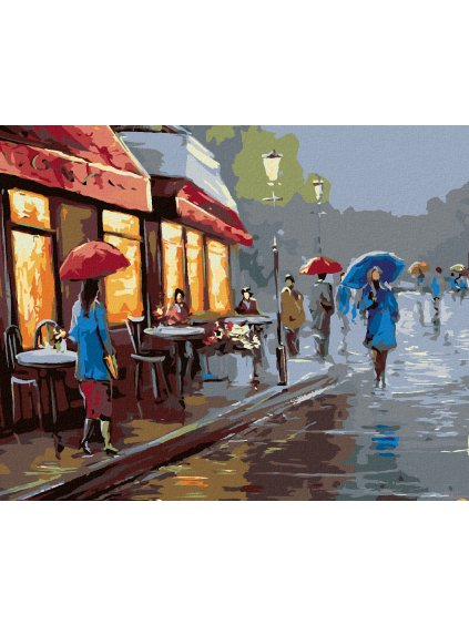 Diamantové maľovanie - DAŽDIVÝ DEŇ V MESTE (Rámovanie bez rámu a bez vypnutia plátna, Rozmer 40x50 cm)