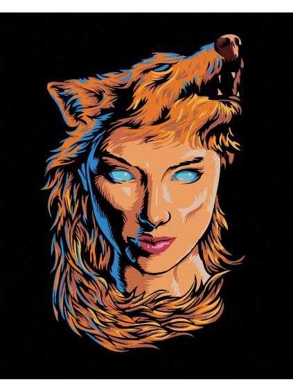 Diamantové maľovanie - ŽENA A VLČÍ HÁBIT (Rámovanie bez rámu a bez vypnutia plátna, Rozmer 40x50 cm)