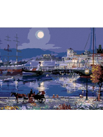 Diamantové maľovanie - NOČNÉ PRÍSTAVISKO (Rámovanie bez rámu a bez vypnutia plátna, Rozmer 40x50 cm)