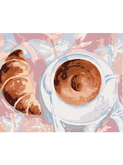 Diamantové maľovanie - KÁVA A CROISSANT V PARÍŽI (Rámovanie bez rámu a bez vypnutia plátna, Rozmer 40x50 cm)
