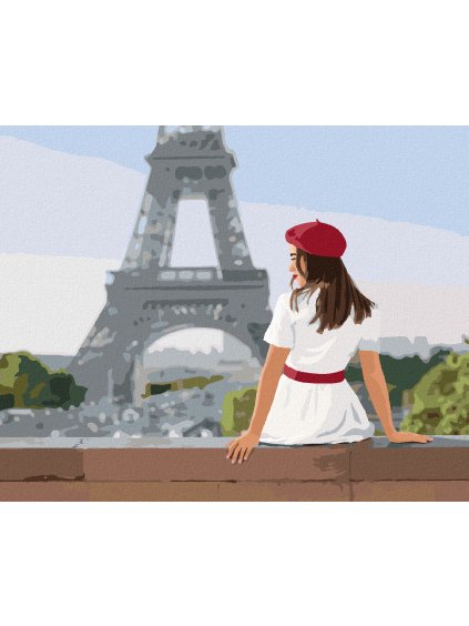 Diamantové maľovanie - ŽENA V BIELÝ ŠATÁCH A EIFFELOVA VEŽA (Rámovanie bez rámu a bez vypnutia plátna, Rozmer 40x50 cm)
