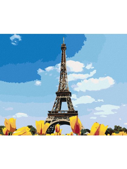 Diamantové maľovanie - EIFFELOVA VEŽA A TULIPÁNY (Rámovanie bez rámu a bez vypnutia plátna, Rozmer 40x50 cm)