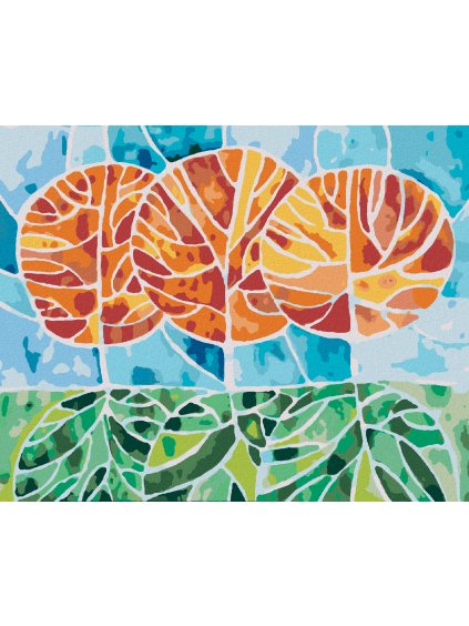 Diamantové maľovanie - STROMY NA JESEŇ MOZAIKA (Rámovanie bez rámu a bez vypnutia plátna, Rozmer 40x50 cm)