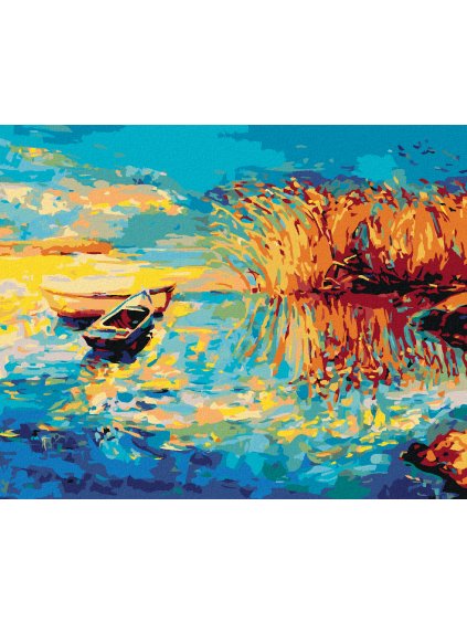 Diamantové maľovanie - MAĽOVANÉ LOĎKY NA JAZERE (Rámovanie bez rámu a bez vypnutia plátna, Rozmer 40x50 cm)