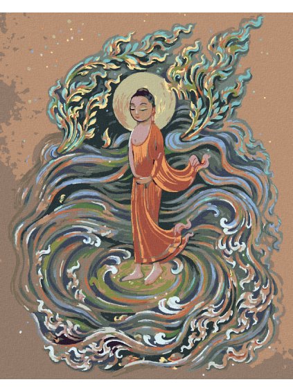 Diamantové maľovanie - BUDDHA VO VLNÁCH (Rámovanie bez rámu a bez vypnutia plátna, Rozmer 40x50 cm)