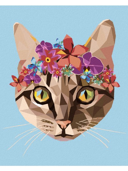 Diamantové maľovanie - MAČKA A KVETINOVÁ KORUNA (Rámovanie bez rámu a bez vypnutia plátna, Rozmer 40x50 cm)