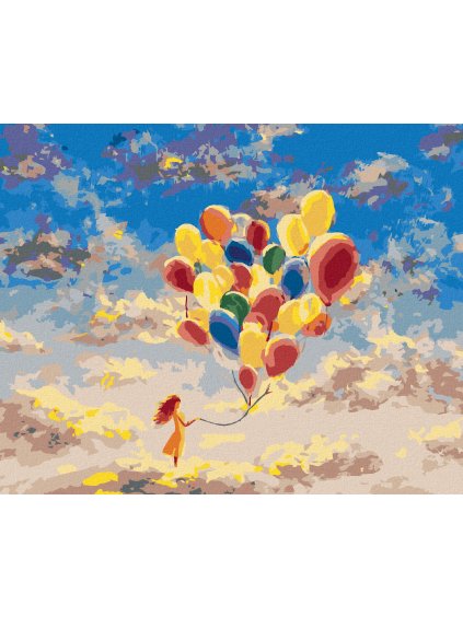 Diamantové maľovanie - DIEVČA S FAREBNÝMI BALÓNIKMI (Rámovanie bez rámu a bez vypnutia plátna, Rozmer 40x50 cm)