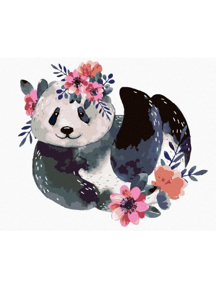 Diamantové maľovanie - PANDA S KVETMI (Rámovanie bez rámu a bez vypnutia plátna, Rozmer 40x50 cm)