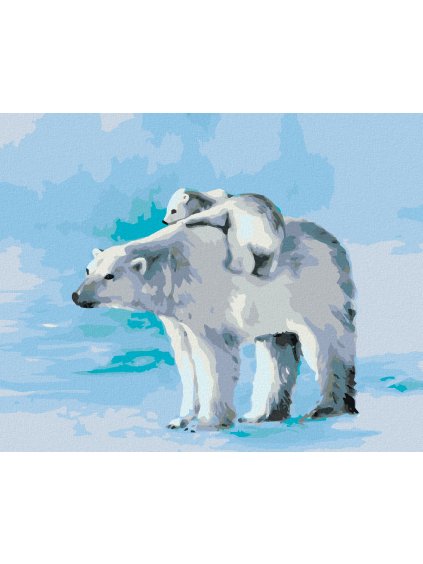 Diamantové maľovanie - POLÁRNY MEDVEĎ A MEDVIEĎA (Rámovanie bez rámu a bez vypnutia plátna, Rozmer 40x50 cm)