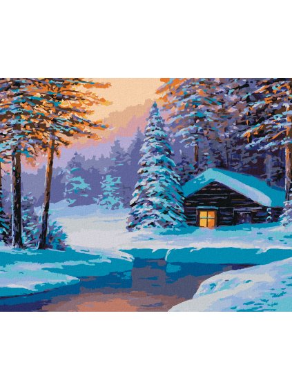 Diamantové maľovanie - ZRUB V ZASNEŽENOM LESE (Rámovanie bez rámu a bez vypnutia plátna, Rozmer 40x50 cm)