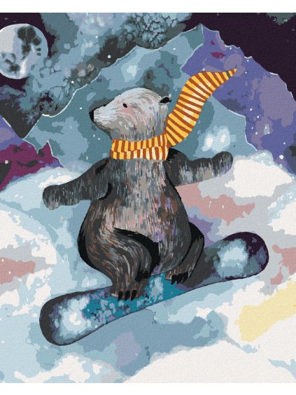 Diamantové maľovanie - MEDVEĎ NA SNOWBOARDE (Rámovanie bez rámu a bez vypnutia plátna, Rozmer 40x50 cm)