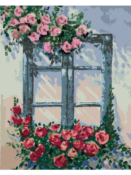 Diamantové maľovanie - RUŽA PRI OKNE (Rámovanie bez rámu a bez vypnutia plátna, Rozmer 40x50 cm)
