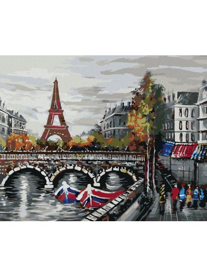 Diamantové maľovanie - LOĎKY POD EIFFELOVOU VEŽOU (Rámovanie bez rámu a bez vypnutia plátna, Rozmer 40x50 cm)
