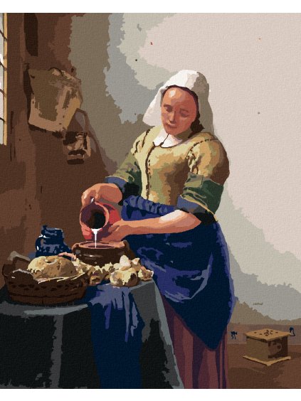 Diamantové maľovanie - MLIEKARKA (J. VERMEER) (Rámovanie bez rámu a bez vypnutia plátna, Rozmer 40x50 cm)