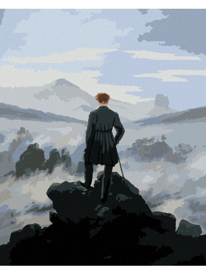 Diamantové maľovanie - PÚTNIK NAD MOROM HMLY (C. D. FRIEDRICH) (Rámovanie bez rámu a bez vypnutia plátna, Rozmer 40x50 cm)