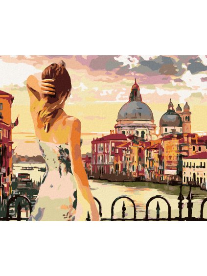 Diamantové maľovanie - ŽENA V BENÁTKACH PRI ZÁPADE SLNKA (Rámovanie bez rámu a bez vypnutia plátna, Rozmer 40x50 cm)