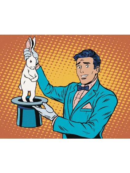 Diamantové maľovanie - POP-ART KRÁLIK V KLOBÚKU (Rámovanie bez rámu a bez vypnutia plátna, Rozmer 40x50 cm)