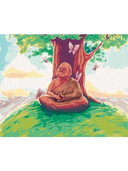 Diamantové maľovanie - BUDDHA SEDIACI POD STROMOM UMENIA (Rámovanie bez rámu a bez vypnutia plátna, Rozmer 40x50 cm)
