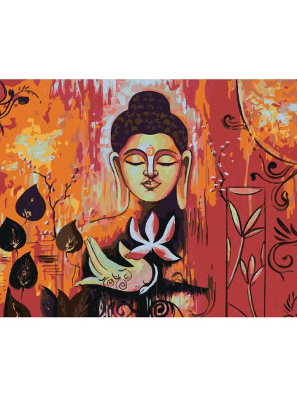 Diamantové maľovanie - BUDDHA NA ČERVENOM POZADÍ II (Rámovanie bez rámu a bez vypnutia plátna, Rozmer 40x50 cm)