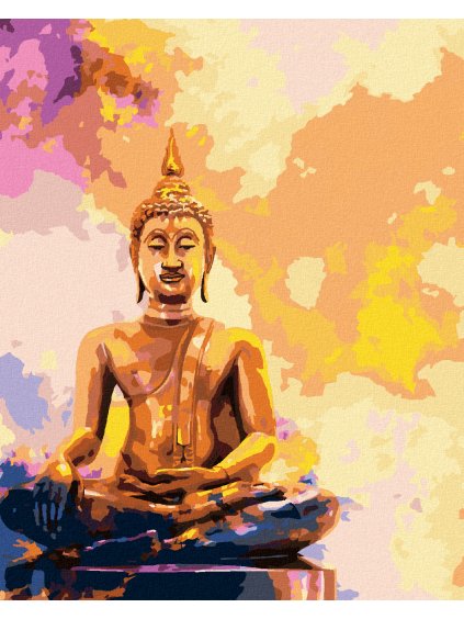 Diamantové maľovanie - ZLATÝ BUDDHA NA FAREBNOM POZADÍ (Rámovanie bez rámu a bez vypnutia plátna, Rozmer 40x50 cm)