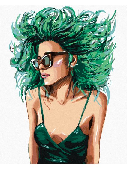 Diamantové maľovanie - ŽENA SO ZELENÝMI VLASMI (Rámovanie bez rámu a bez vypnutia plátna, Rozmer 40x50 cm)