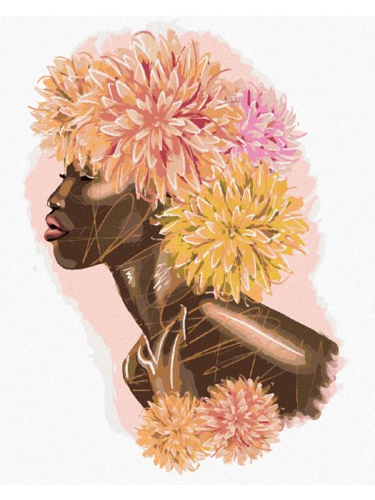 Diamantové maľovanie - AFRICKÁ ŽENA S FAREBNÝMI KVETMI (Rámovanie bez rámu a bez vypnutia plátna, Rozmer 40x50 cm)
