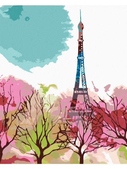 Diamantové maľovanie - ABSTRAKTNÁ EIFFELOVA VEŽA A STROMY (Rámovanie bez rámu a bez vypnutia plátna, Rozmer 40x50 cm)